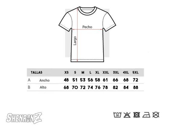 guia tallas camisetas shenronz